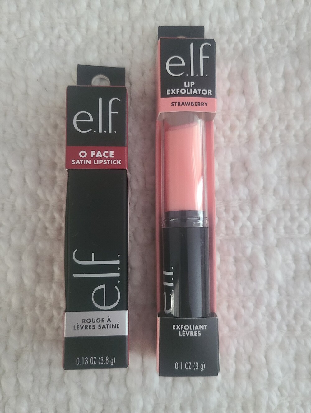 New e.l.f O-Face Lipstick & Lip Exfoliator Duo, No Regrets/Strawberry